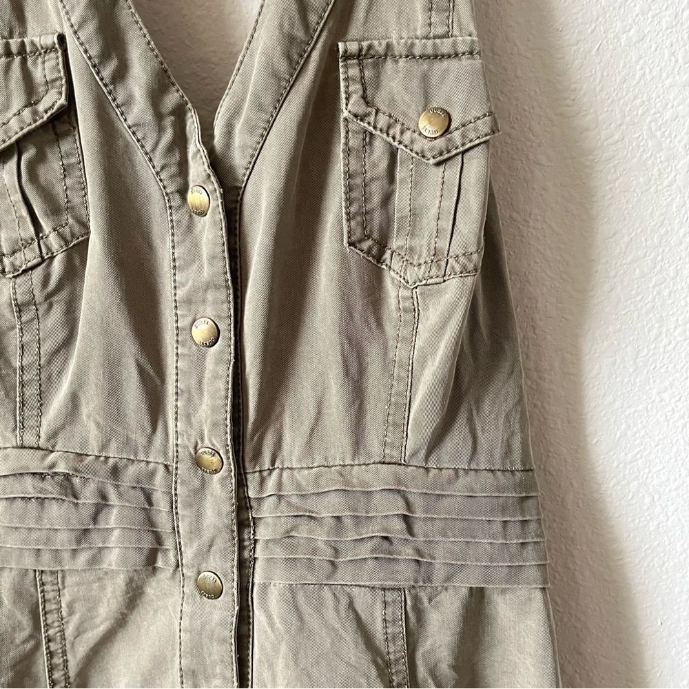 Guess Olive Green Collared Washed Backless Halter Mini Dress Button - Picture 3 of 6
